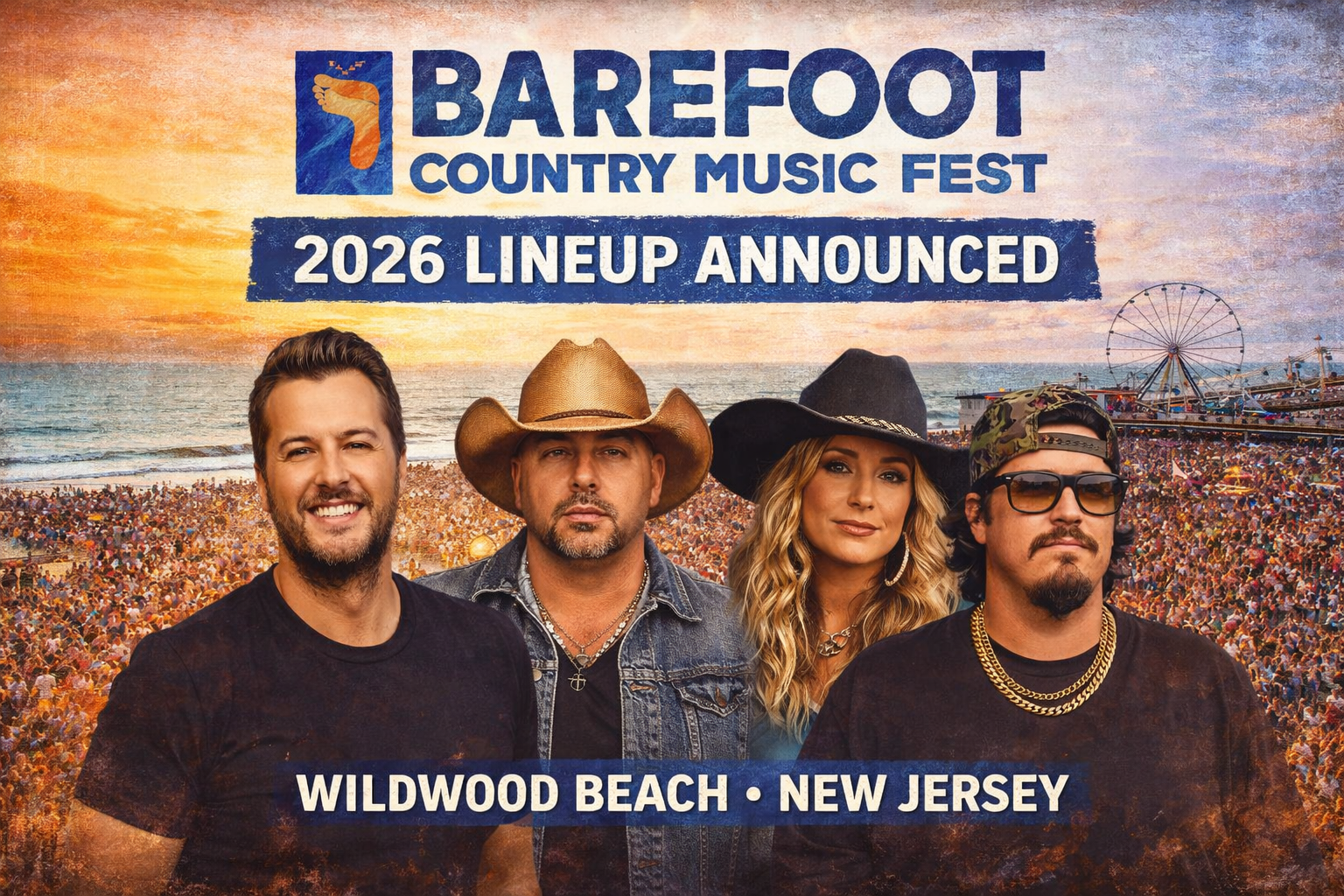 Barefoot Country Music Fest 2026 lineup announcement on Wildwood Beach New Jersey