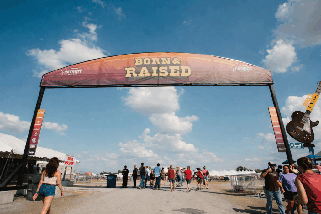 Entrance arch at Born and Raised Music Festival in Pryor Oklahoma