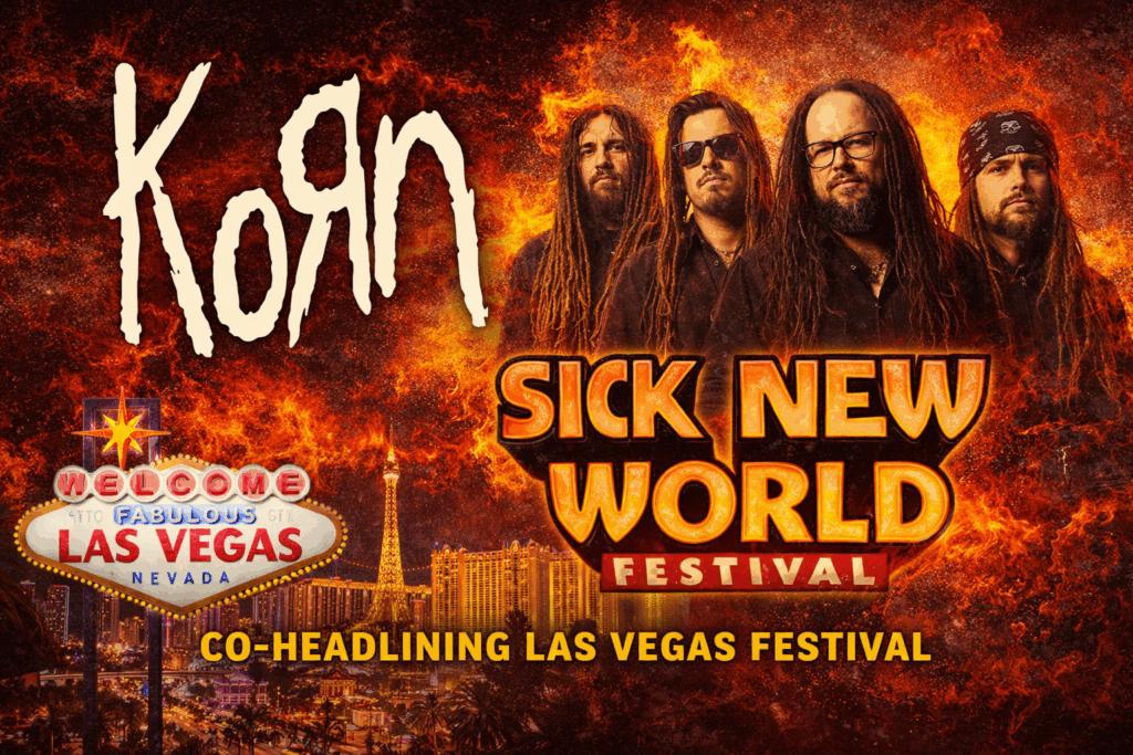 Korn co-headlining Sick New World Festival in Las Vegas promotional graphic